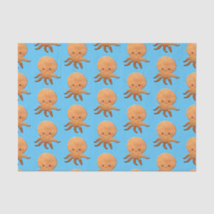 Cute Cartoon Octopus With Faux Wood Print Tissue Paper