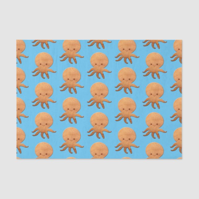Cute Cartoon Octopus With Faux Wood Print Tissue Paper (Front)