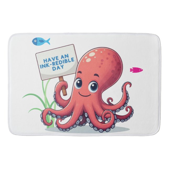 Cute, cartoon octopus with fish bath mat (Front)