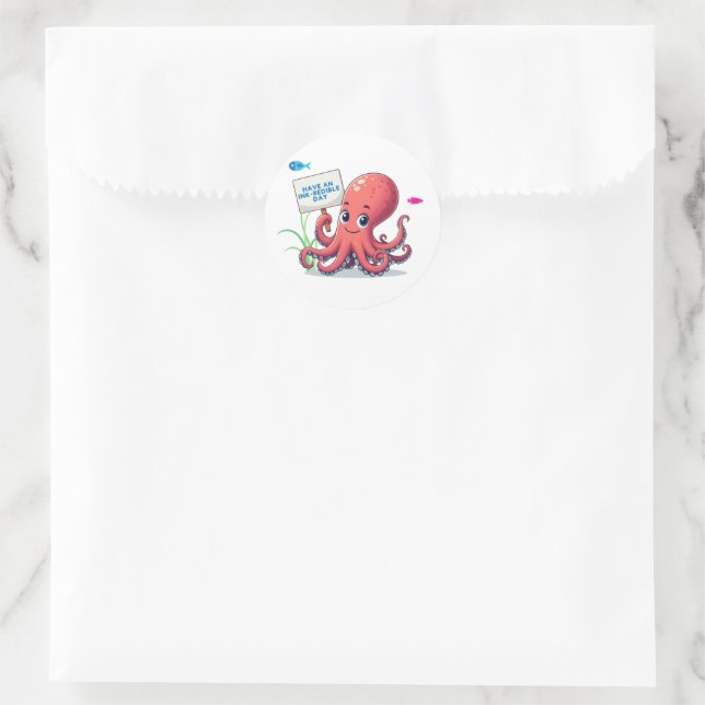 Cute, cartoon octopus with fish  classic round sticker (Bag)