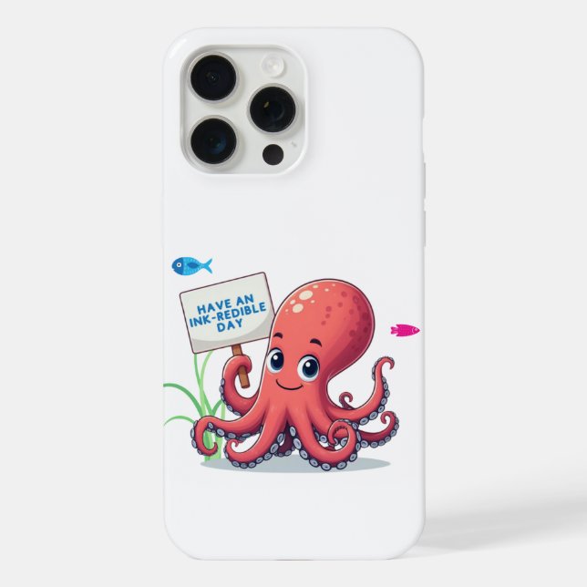 Cute, cartoon octopus with fish iPhone case (Back)