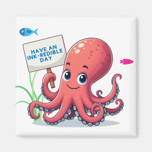 Cute, cartoon octopus with fish magnet