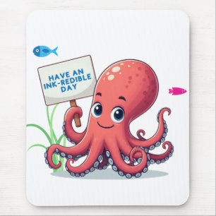 Cute, cartoon octopus with fish mouse mat