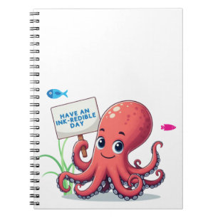 Cute, cartoon octopus with fish notebook