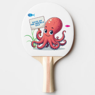Cute, cartoon octopus with fish ping pong paddle