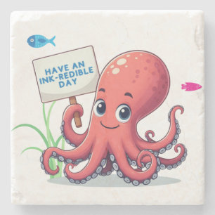 Cute, cartoon octopus with fish stone coaster