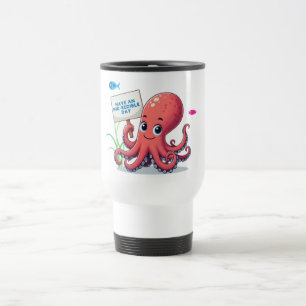 Cute, cartoon octopus with fish travel mug