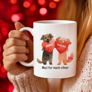 Cute Cartoon of Puppy Holding Hearts Valentine Coffee Mug