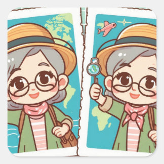 Cute cartoon older woman travelling sticker