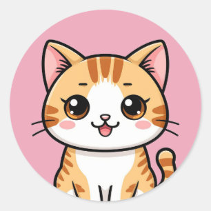 Cute Cartoon Orange Cat 🐱✨ Cosy Nursery Decor Classic Round Sticker