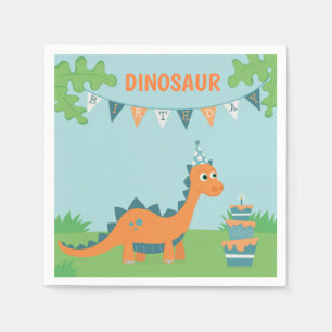 Cute cartoon orange dinosaur birthday party napkin