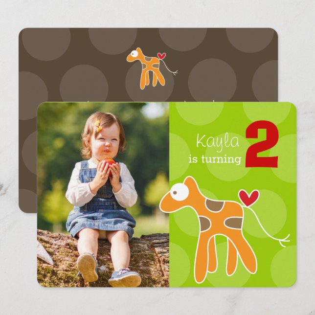 Cute Cartoon Orange Giraffe Photo Kid's Birthday Invitation (Front/Back)