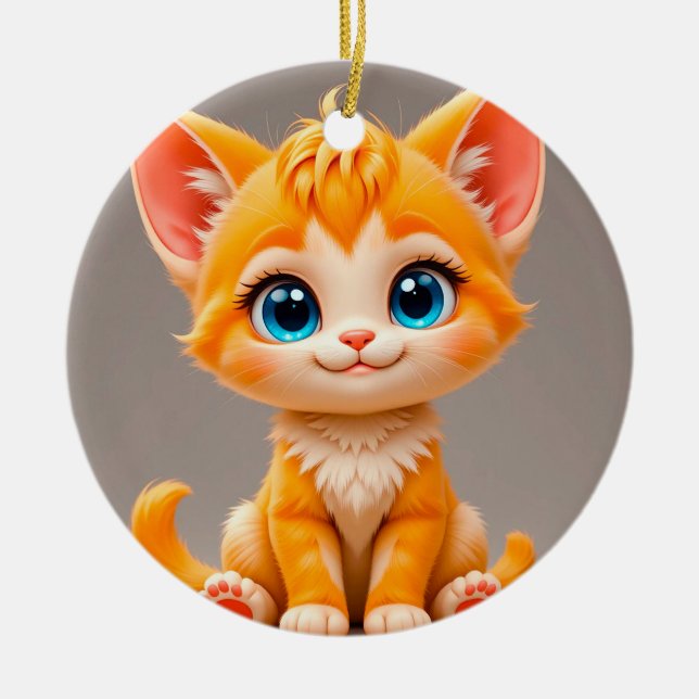Cute Cartoon Orange Kitten Ceramic Tree Decoration (Front)