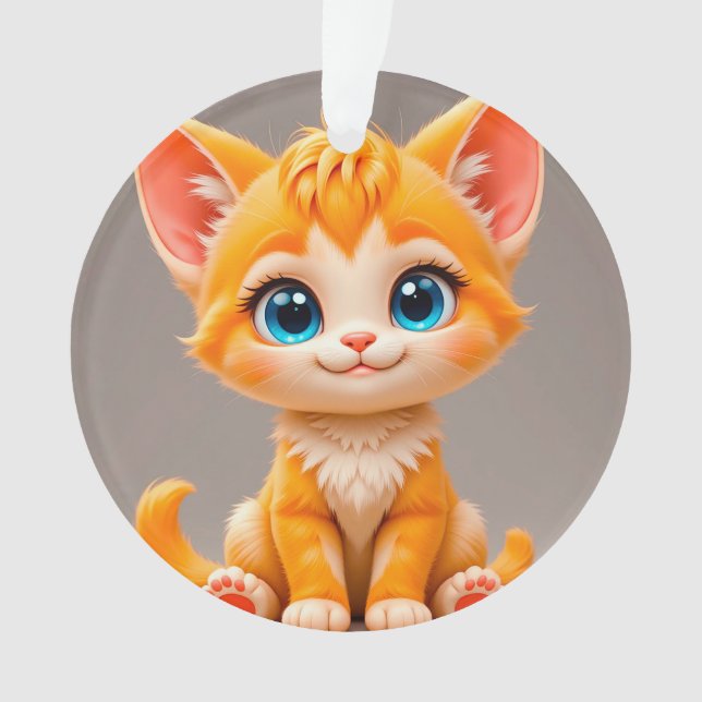 Cute Cartoon Orange Kitten Ornament (Front)