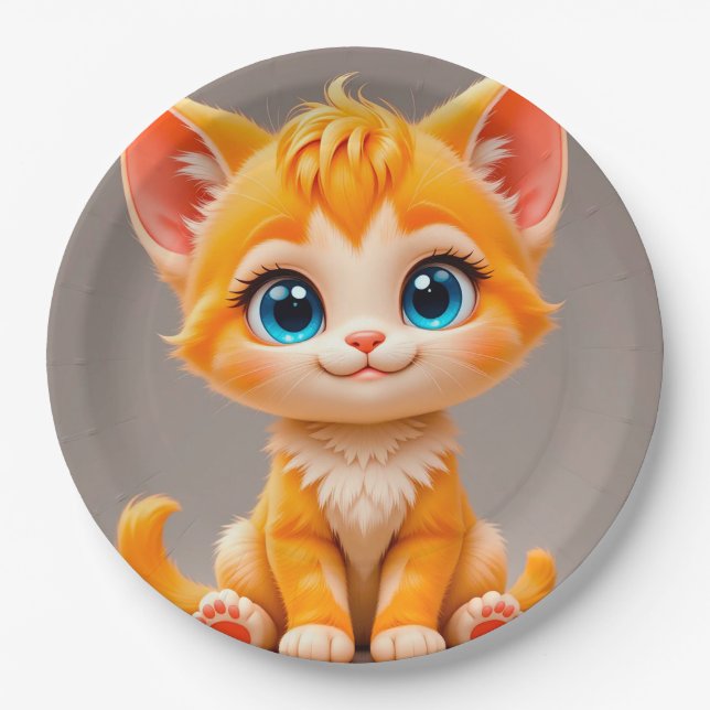Cute Cartoon Orange Kitten Paper Plate (Front)