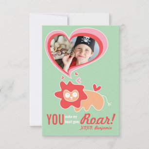 Cute Cartoon Orange Lion Classroom Valentine Photo Invitation