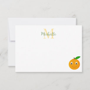 Cute Cartoon Orange Personalised Monogram Card