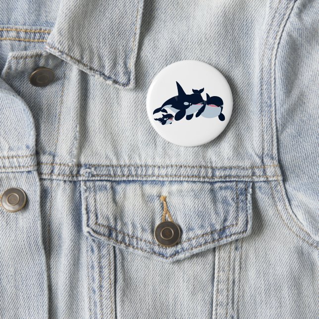 Cute Cartoon Orca Family Button Badge (In Situ)