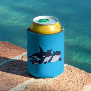 Cute Cartoon Orca Family Can Cooler