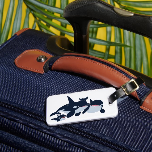 Cute Cartoon Orca Family Luggage Tag (Front Insitu 3)