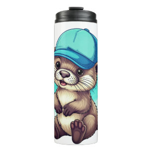 Cute Cartoon Otter Wearing a Blue Baseball Cap Thermal Tumbler