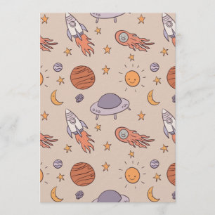 Cute Cartoon Outer Space Seamless Pattern Design Invitation