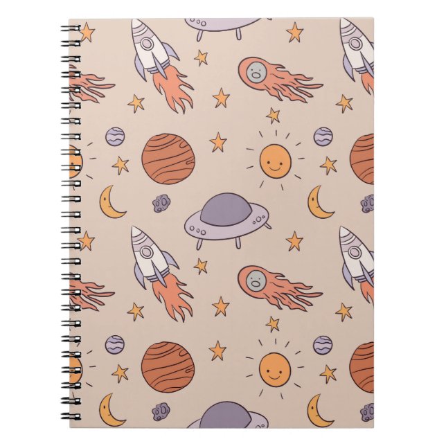 Cute Cartoon Outer Space Seamless Pattern Design Notebook (Front)