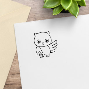Cute Cartoon Owl 1x1 Rubber Stamp