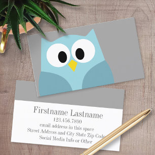 Cute Cartoon Owl - Blue and Grey Custom Name Business Card