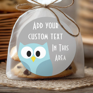 Cute Cartoon Owl - Blue and Grey Custom Name Classic Round Sticker