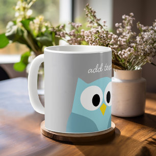 Cute Cartoon Owl - Blue and Grey Custom Name Coffee Mug