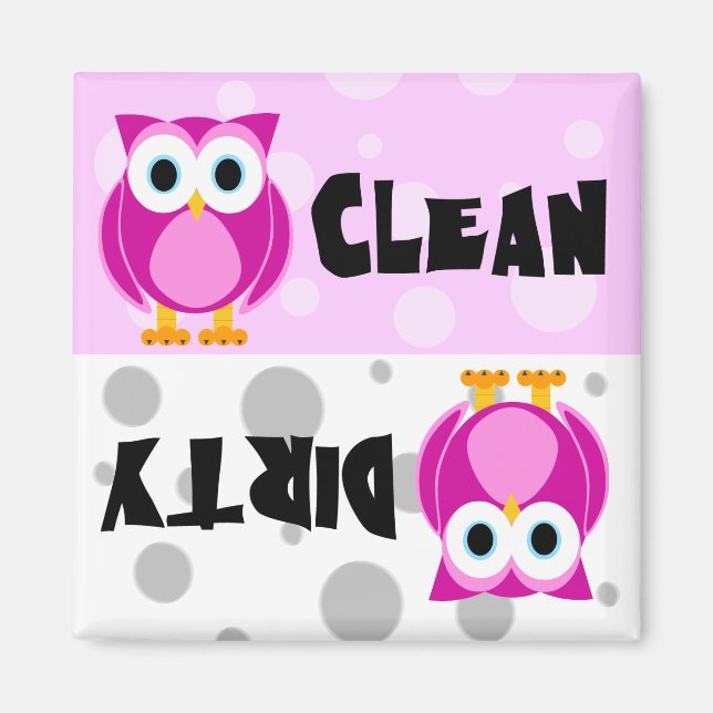 Cute Cartoon Owl Clean / Dirty Dishwasher Magnet (Front)
