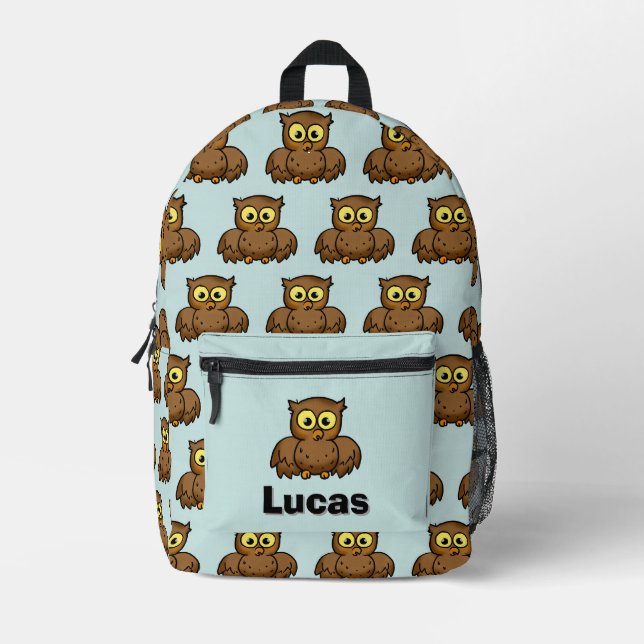 Cute Cartoon Owl Custom Name Printed Backpack (Front)