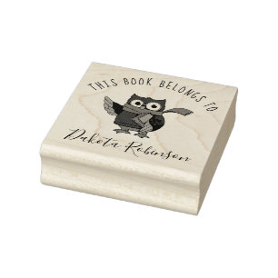 Cute Cartoon Owl Custom Name This Book Belongs To Rubber Stamp