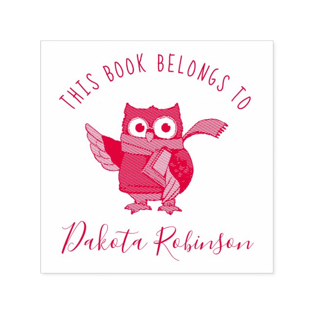 Cute Cartoon Owl Custom Name This Book Belongs To Self-inking Stamp (Design)