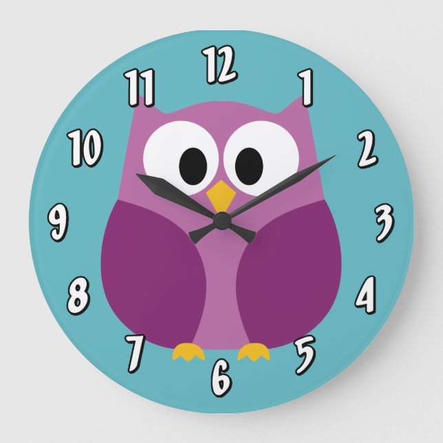 Cute Cartoon Owl in bright colours Large Clock (Front)