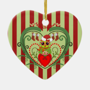 Cute Cartoon Owl in Heart Christmas ornament