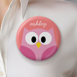 Cute Cartoon Owl in Pink and Coral 6 Cm Round Badge<br><div class="desc">A modern and simple owl with trendy colours. You can add a name,  monogram or other custom text. If you need to move the art around,  click on the customise button to make changes.</div>