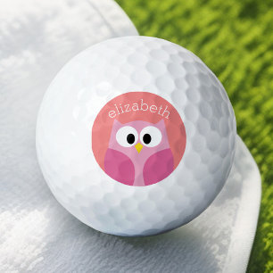 Cute Cartoon Owl in Pink and Coral Golf Balls