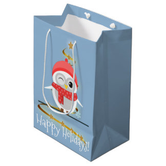 Cute Cartoon Owl in Red Hat and Scarf Medium Gift Bag