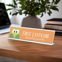 Cute Cartoon Owl - Orange and Green Custom Name