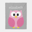 Cute Cartoon Owl - Pink and Grey Custom Name