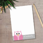 Cute Cartoon Owl - Pink and Grey Custom Name