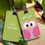 Cute Cartoon Owl - Pink and Lime Green Luggage Tag<br><div class="desc">A modern and simple owl with trendy colours. You can add a name,  monogram or other custom text. If you need to move the art around,  click on the customise button to make changes.</div>