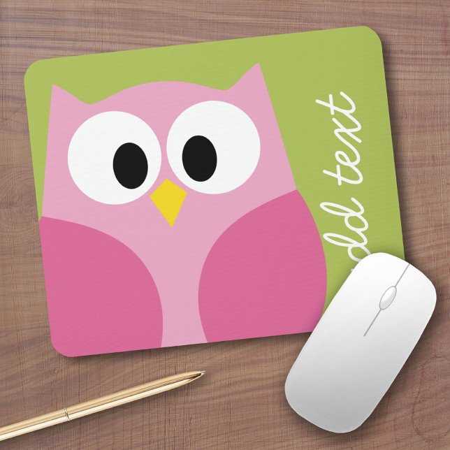 Cute Cartoon Owl - Pink and Lime Green Mouse Mat (Custom Mousepad)