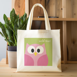 Cute Cartoon Owl - Pink and Lime Green Tote Bag