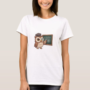 Cute Cartoon Owl Professor Wearing Monocle T-Shirt