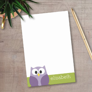 Cute Cartoon Owl Purple and Pistachio Custom Name Post-it Notes