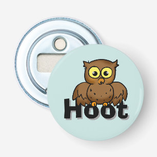 Cute Cartoon Owl Sitting On Hoot Word Art Bottle Opener