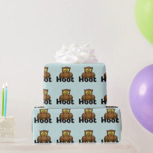 Cute Cartoon Owl Sitting On Hoot Word Art Wrapping Paper